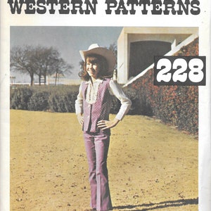 1970s Authentic Patterns 228 Girls Western Vest and Pants with Yoke Detail Vintage Sewing Pattern Size 8 Bust 27 UNCUT