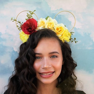 Bookworm Belle Mickey Ears Flower Crown Ears Beauty and the Beast Wire Mickey Ears Boho Ears Floral Mickey Ears image 1