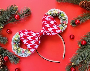 Houndstooth Christmas Mickey Ears - Lighted Christmas Ears