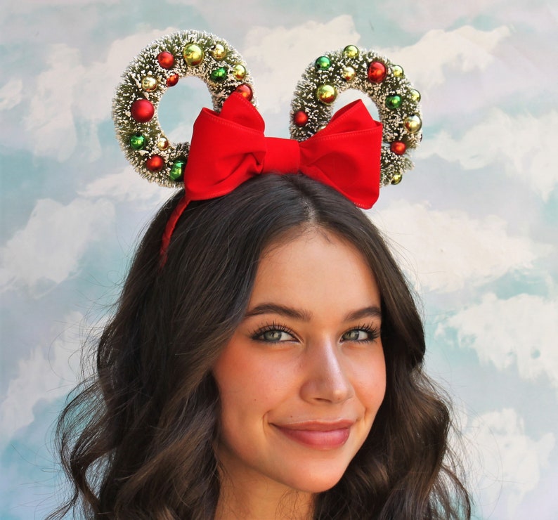 Christmas Mickey Ears Wreath Mickey Ears Holiday Mickey Mouse Ears image 3