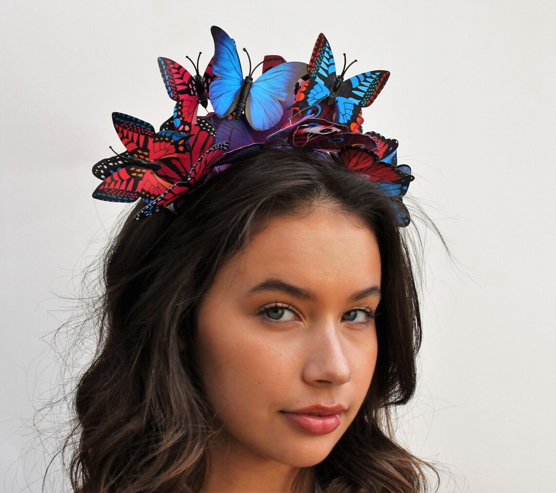Pink and Blue Butterfly Headband Butterfly Boho Headpiece Etsy
