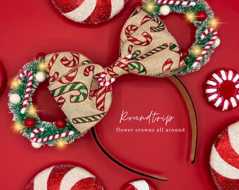 Candy Cane Lane Christmas Ears: Holiday Wreath Minnie Ears