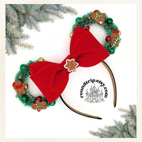 Gingerbread Cookie Christmas Ears: Red Bow Minnie Mouse Ears 
