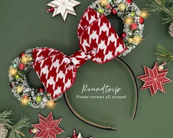Houndstooth Christmas Mickey Ears - Lighted Holiday Headband