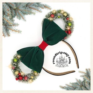 Christmas Minnie Ears: Red Green Wreath Holiday Headband