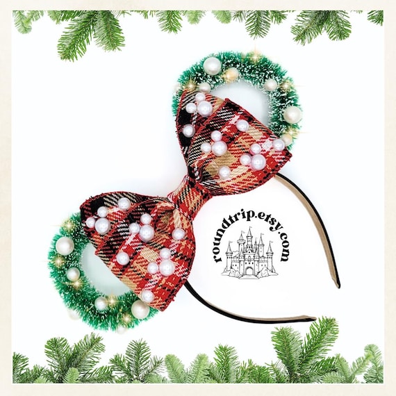 Disney Mickey Mouse‎ Plaid Santa Hat Christmas Ears Fuzzy Trim Holiday Disney Mickey Mouse Plaid Santa Hat Christmas Ears Fuzzy  main image 3