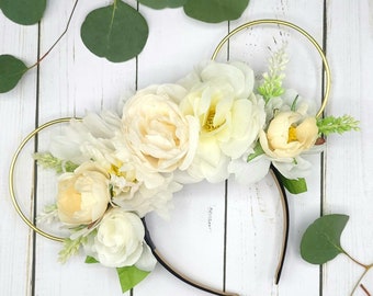 Bridal Mickey Ears | Flower Crown Mickey Ears l Wire Mickey Ears | Wedding Mickey Ears