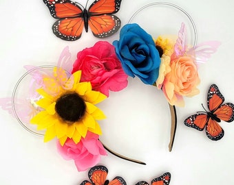 Butterfly Garden Mickey Ears | Boho Mouse Ears | Flower Crown | Womens Mickey Ears | Garden Fairy