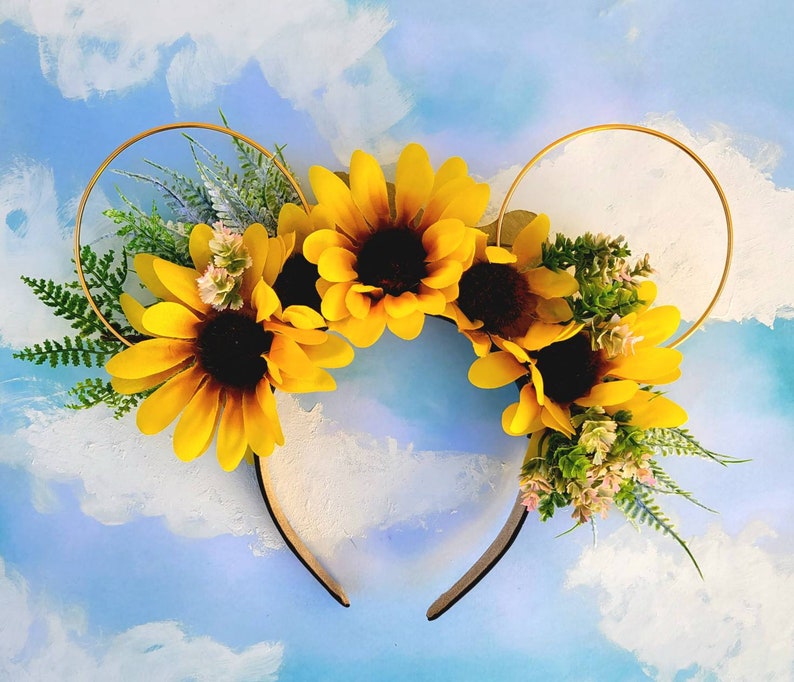 Sunrise Sunflower Flower Crown Mickey Ears Sunflower Mickey Ears Wire Mickey Ears Floral Minnie Ears Hippie Mickey Ears image 4