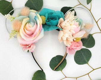 Cotton Candy Mouse Ears | Flower Crown Mickey Ears l Wire Mickey Ears