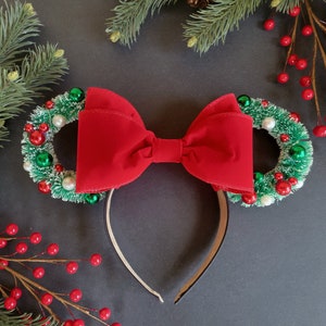 Classic Red, Green, and White Minnie Ears | Christmas Mickey Ears | Holiday Minnie Ears