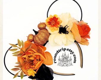 Orejas florales de Mickey para Halloween: Corona de flores de calabaza