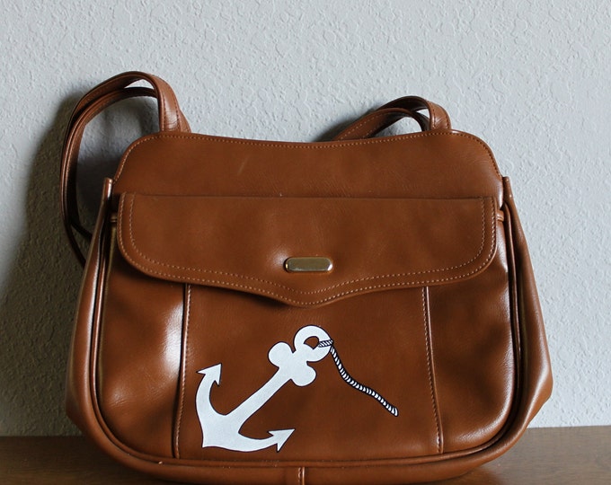 VINTAGE Brown PURSE With Hand Painted Anchor Sail Etsy