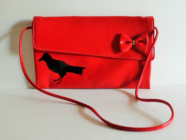 Christmas / Gift for Her / Purse / Red Purse / Vintage Purse /Painted Purse / Bird / Painted Purse / Prom Purse / Vintage Bird image 5