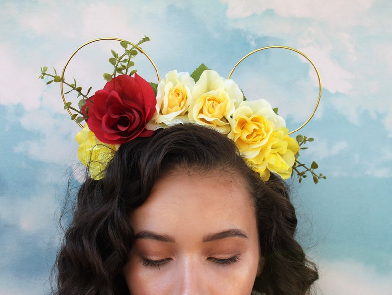 Bookworm Belle Mickey Ears Flower Crown Ears Beauty and the Beast Wire Mickey Ears Boho Ears Floral Mickey Ears image 2