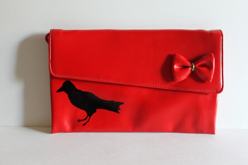 Christmas / Gift for Her / Purse / Red Purse / Vintage Purse /Painted Purse / Bird / Painted Purse / Prom Purse / Vintage Bird image 2