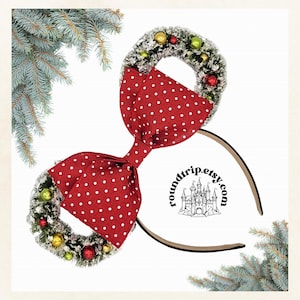 Christmas Minnie Ears: Flocked Wreath Holiday Mickey Ears