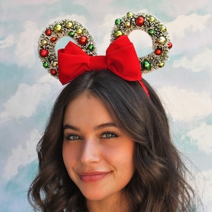 Christmas Mickey Ears Wreath Mickey Ears Holiday Mickey Mouse Ears image 2