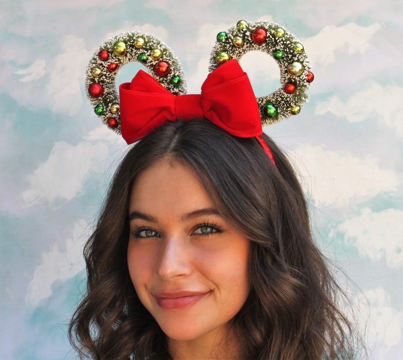 Christmas Mickey Ears Wreath Mickey Ears Holiday Mickey Mouse Ears image 2