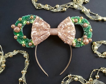 Rose Gold Sparkle Ears | Christmas Mickey Ears | Holiday Minnie Ears