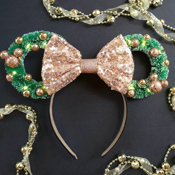 Rose Gold Sparkle Ears | Christmas Mickey Ears | Holiday Minnie Ears