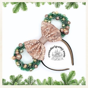 Rose Gold Sparkle Ears | Christmas Mickey Ears | Holiday Minnie Ears