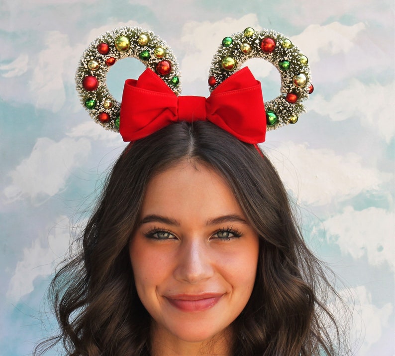 Christmas Mickey Ears Wreath Mickey Ears Holiday Mickey Mouse Ears image 1