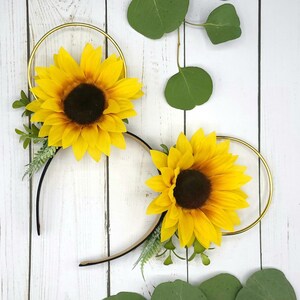 Simply Sunny Sunflower Flower Crown Mickey Ears Sunflower Mickey Ears Wire Mickey Ears Floral Minnie Ears Hippie Mickey Ears image 2