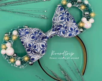 Frozen Christmas Mickey Ears: Sisal Wreath Holiday Headband