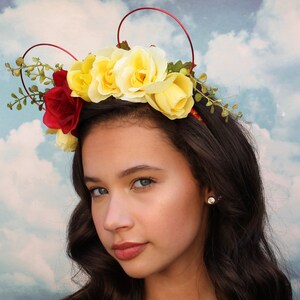 Red Wire Belle Mickey Ears | Flower Crown Ears | Beauty and the Beast | Wire Mickey Ears | Boho Ears | Floral Mickey Ears