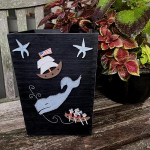 PRIMITIVE WHALE NANTUCKET Light Switch Plate Cover/Moby Dick/Whaling Ship/Distressed Black/Original Hand Painted Wood image 5