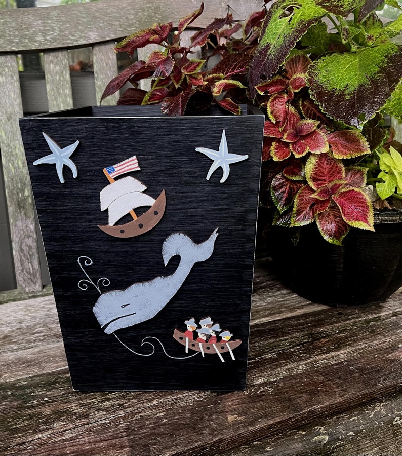 PRIMITIVE WHALE NANTUCKET Light Switch Plate Cover/Moby Dick/Whaling Ship/Distressed Black/Original Hand Painted Wood image 5