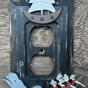 PRIMITIVE WHALE NANTUCKET Light Switch Plate Cover/Moby Dick/Whaling Ship/Distressed Black/Original Hand Painted Wood image 3