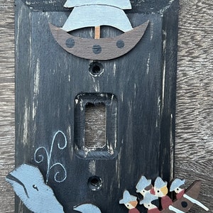 PRIMITIVE WHALE NANTUCKET Light Switch Plate Cover/Moby Dick/Whaling Ship/Distressed Black/Original Hand Painted Wood image 2