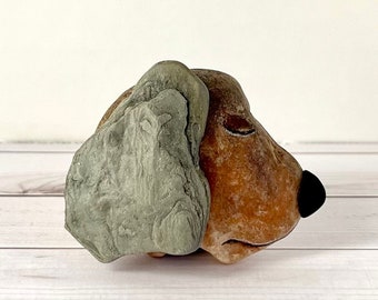 Hand Painted Natural Rock Hound. Dog.  Painted Stone. Pebble Art