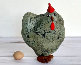 Hand Painted Natural Rock, Rock Hen. Painted Stone. Pebble Art