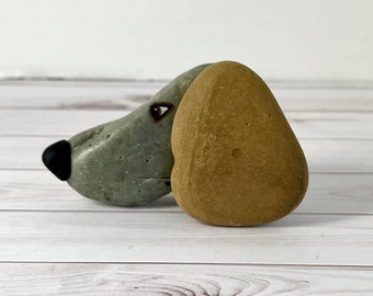 Hand Painted Natural Rock Hound. Dog.  Painted Stone. Pebble Art