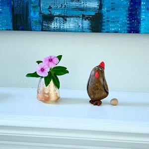 Hand Painted Natural Rock, Rock Hen. Painted Stone. Pebble Art image 2