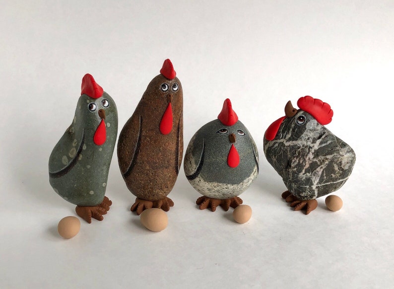 Hand Painted Natural Rock, Rock Hen. Painted Stone. Pebble Art image 7