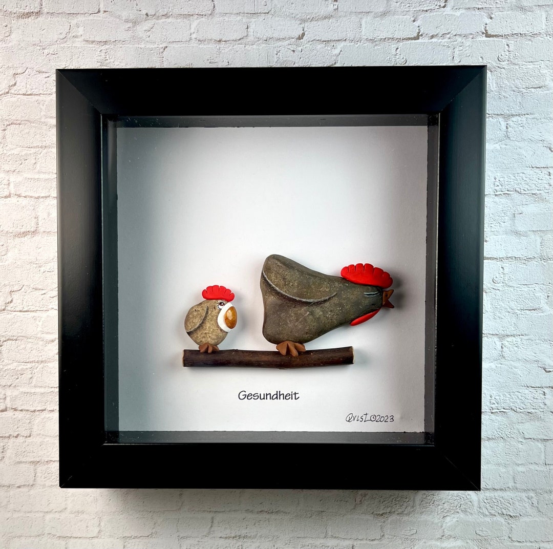 Shadow Box Pebble Art Rockart Rock Chicken Shadow Box Rock Etsy