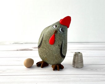 Hand Painted Natural Rock, Rock Hen. Painted Stone. Pebble Art