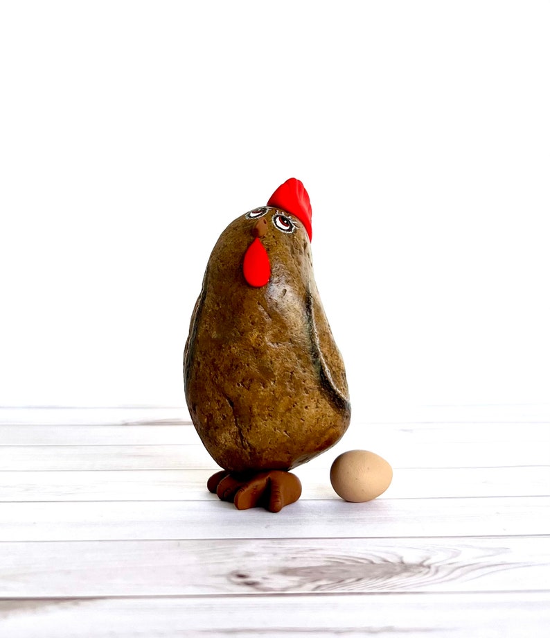 Hand Painted Natural Rock, Rock Hen. Painted Stone. Pebble Art image 4