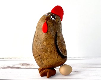 Hand Painted Natural Rock, Rock Hen. Painted Stone. Pebble Art