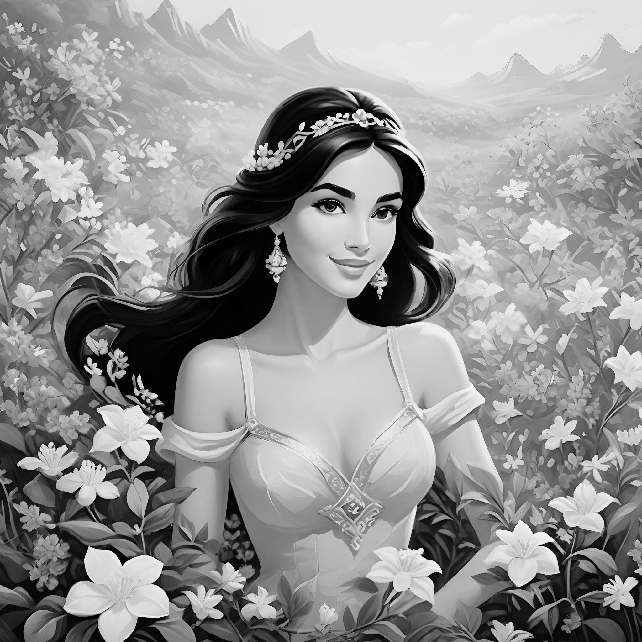 Disney Princess Coloring Pages, 25 Grayscale Images (digital Download ...