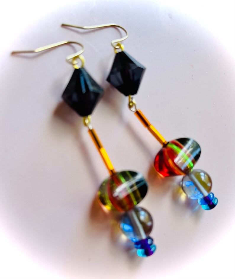 Art Deco Geometric Candy Drop Earrings, Vintage Inspired, Lucite Jewelry, image 3