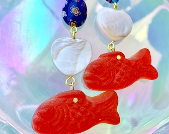 Gummy Fish Candy Earrings, Candy Jewelry, Koi Fish Earrings