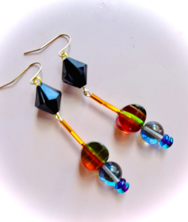 Art Deco Geometric Candy Drop Earrings, Vintage Inspired, Lucite Jewelry, image 4