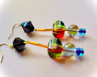 Art Deco Geometric Candy Drop Earrings, Vintage Inspired, Lucite Jewelry,