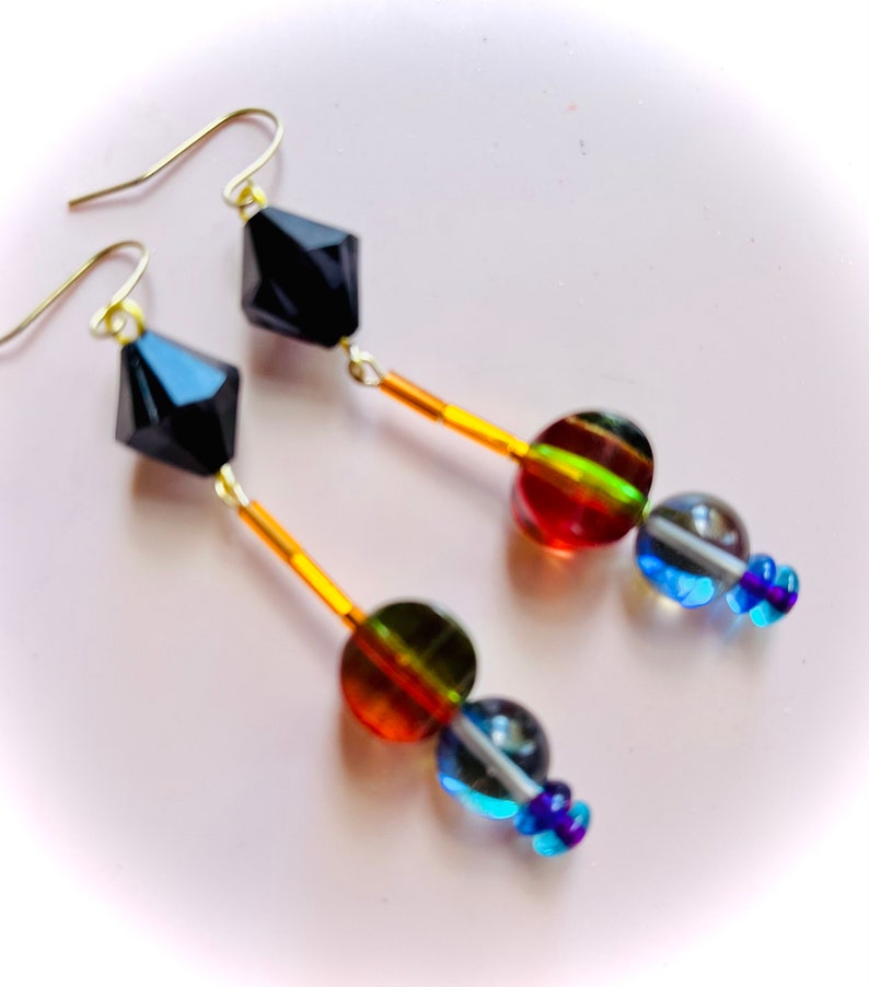 Art Deco Geometric Candy Drop Earrings, Vintage Inspired, Lucite Jewelry, image 5