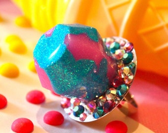 Ring Pop Ring, Engagment Ring, Kid core, Cotton Candy, Kawaii Jewelry, Candy Ring, Nostagia, Bridemaid, Novelty Jewelry, Proposal